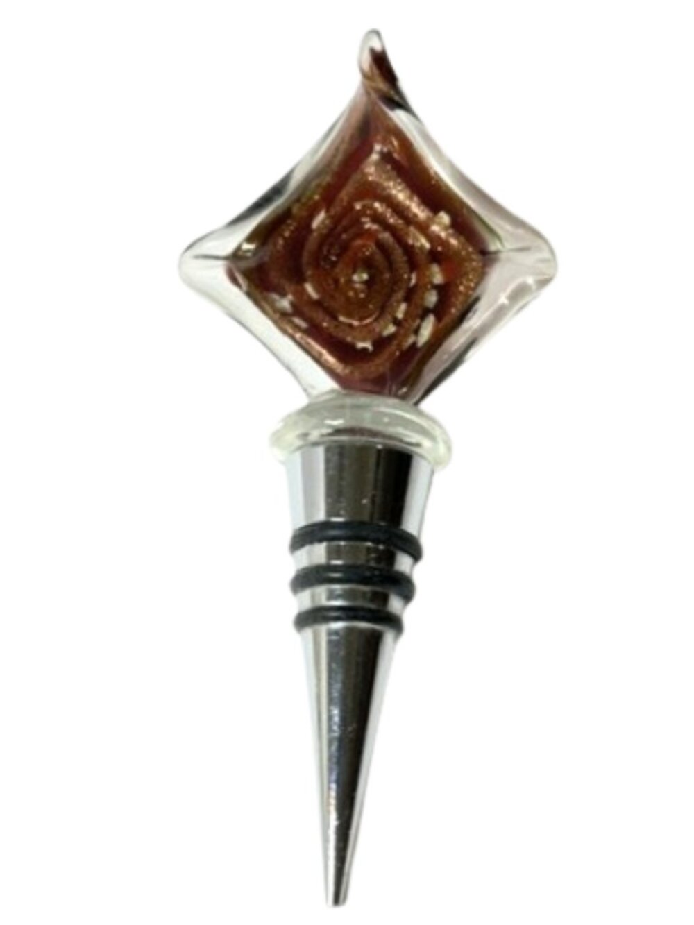 Artisan copper colored shimmery lampwork wine bottle stopper.